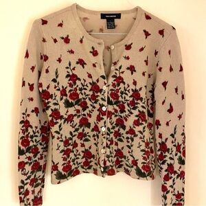 Vintage Y2K Lambswool Floral Cardigan Round Neck Cottagecore Coquette Womens Lg